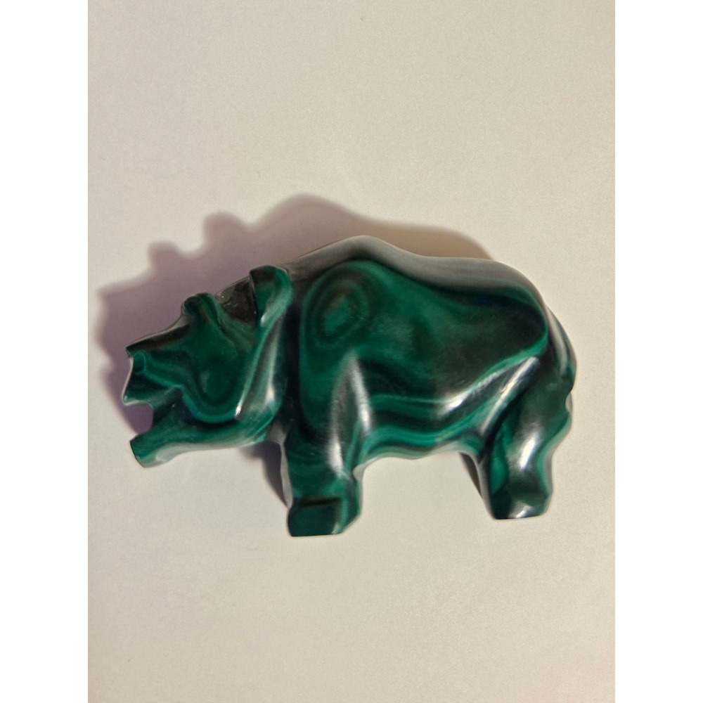 Malachite Handcarved Hippo Bear Figurine Green Banded Stone Animal Mini 1.5"